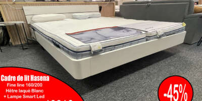 Lit Hasena 160x200 blanc laqué Fine Line avec éclairage LED – Promotion -45%